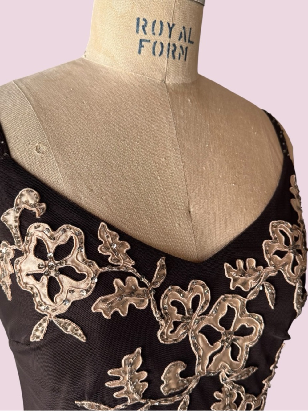 Vintage 90s Xscape Brown Beaded Fairy Maxi Dress and Shawl - Picture 12 of 13